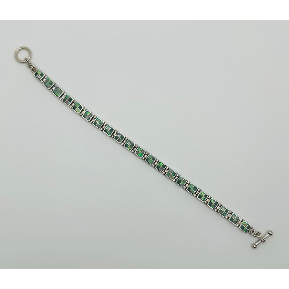 Vintage 925 Sterling Silver Bracelet with Green Stones 7 inches